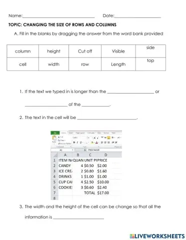Change the size of rows and column