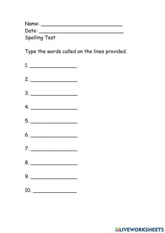 Spelling Test Week 3 Words