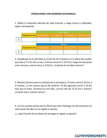 Operaciones con números racionales