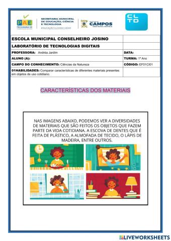 Caracteristicas dos materiais