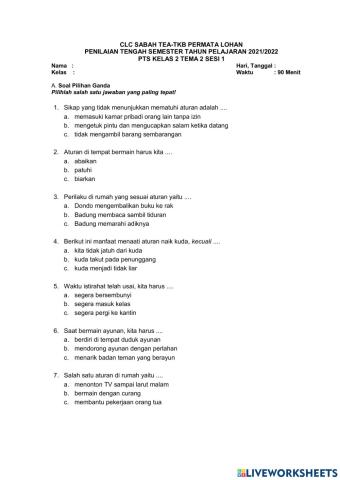 PTS Kelas 2 Tema 2 Sesi 1
