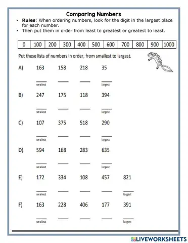 Ordering numbers to 1000 -1