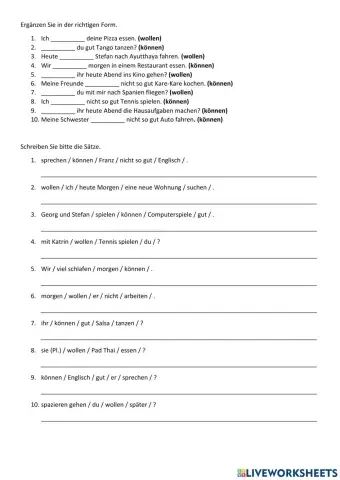 Puzzle Sätze (können + wollen)