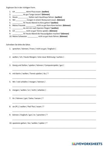 Puzzle Sätze (können + wollen)