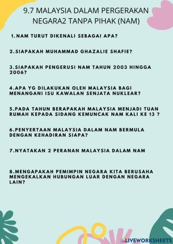 SEJARAH TOPIK 9.7 MALAYSIA DALAM PERGERAKAN NEGARA2 TANPA PIHAK (NAM)