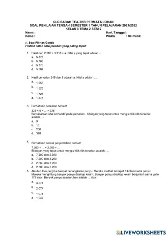 PTS Kelas 3 Tema 2 Sesi 2