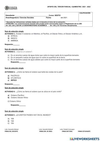 Evaluación tercer parcial estudios sociales