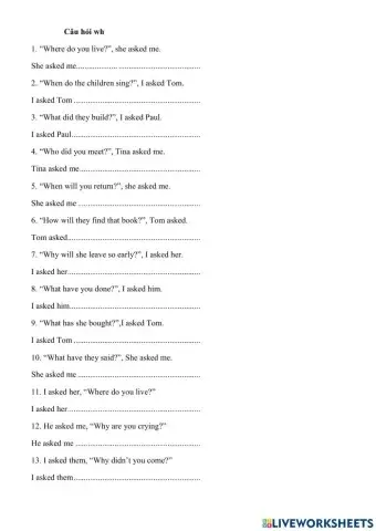 REPORTED SPEECH WH QUESTION