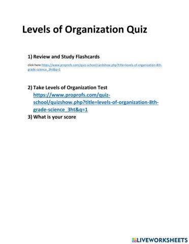 Levels of Organization Online Quiz