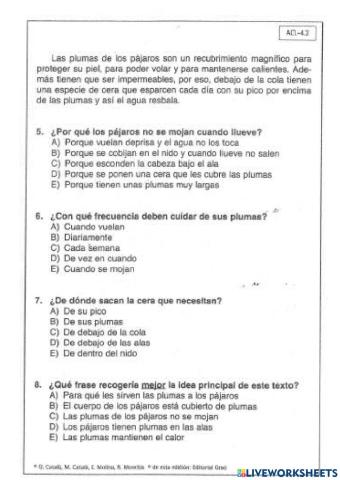 Comprensión lectora 4º