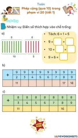 Gói B - Phép cộng qua 10 trong phạm vi 20 (tiết 1)