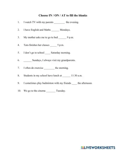 Preposition IN ON AT