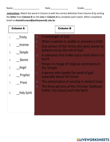 Birth of john Vocabulary Quiz
