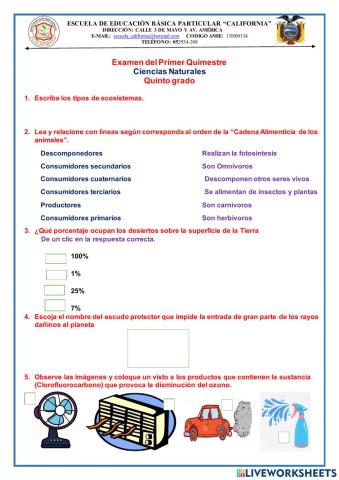Examen de ccnn de 5to del 1er. quimestre