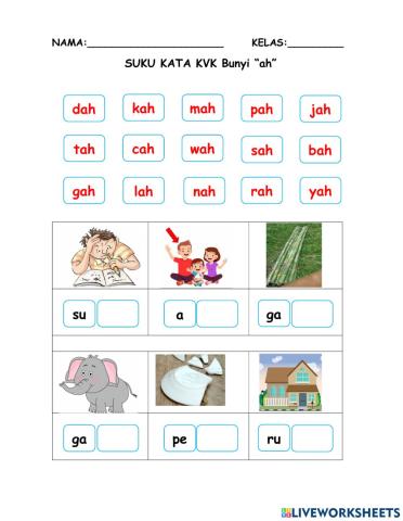 Suku kata kvk bunyi -ah-