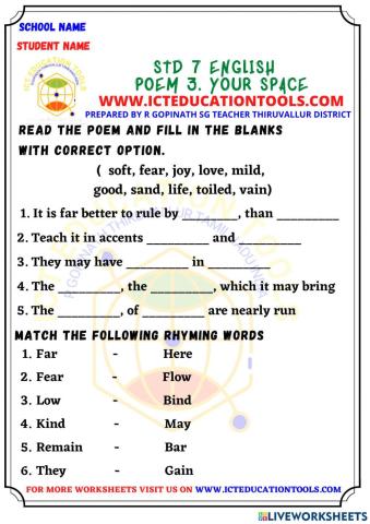 Std 7 poem your space