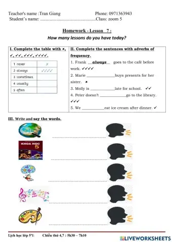 How many lessons do you have today?