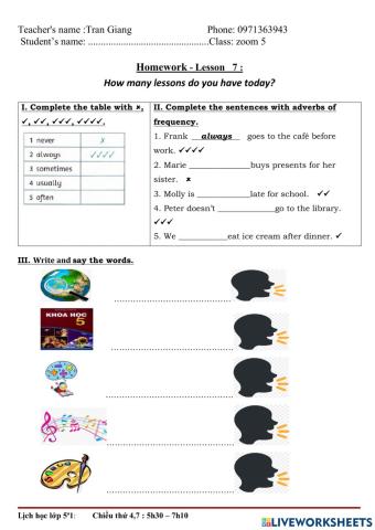 How many lessons do you have today?