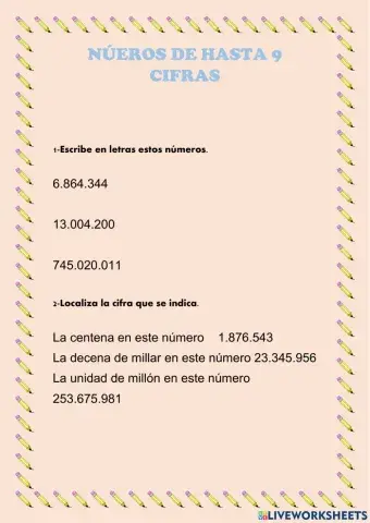 Números De Hasta 9 Cifras