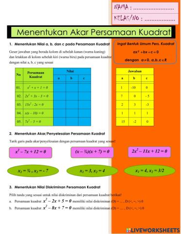 Akar Persamaan Kuadrat dan Menyusun Persamaan Kuadrat