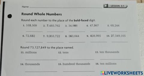 Round whole numbers concept