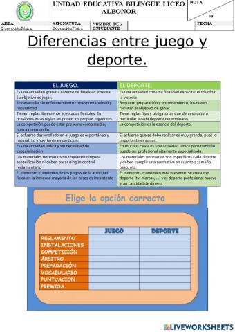 Diferencia entre el juego y el deporte