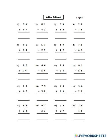 Addition and subtraction of 2-digit numbers