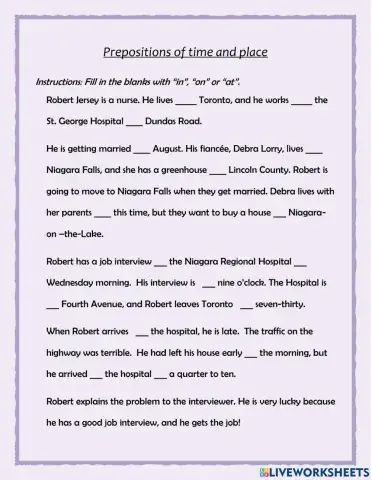 Practicing IN, ON, AT for Places and Times