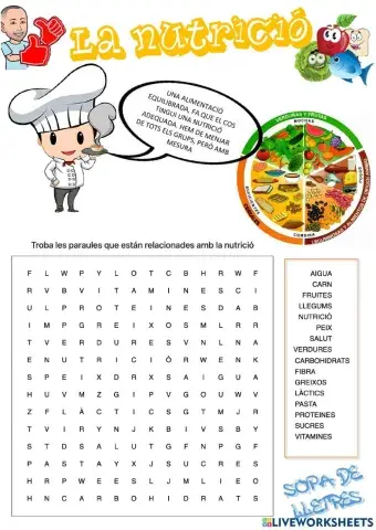 Sopa de lletres de nutrició