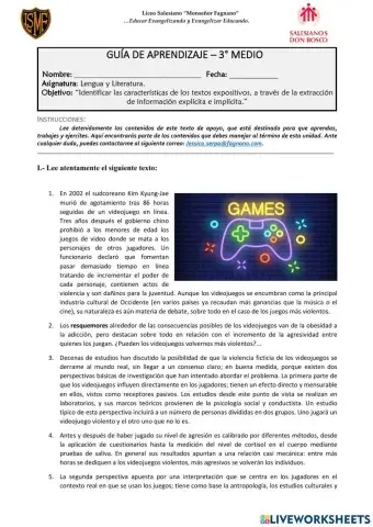Guía de aprendizaje - Texto expositivo (videojuego)