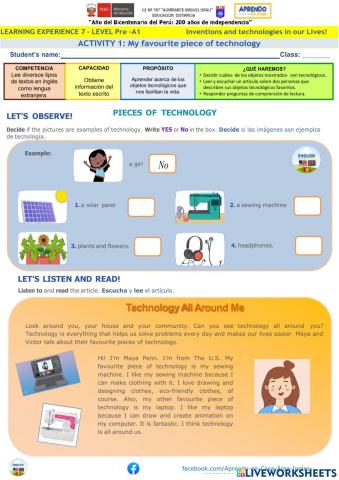 Inventions and Technology in our Lives! PRE A1