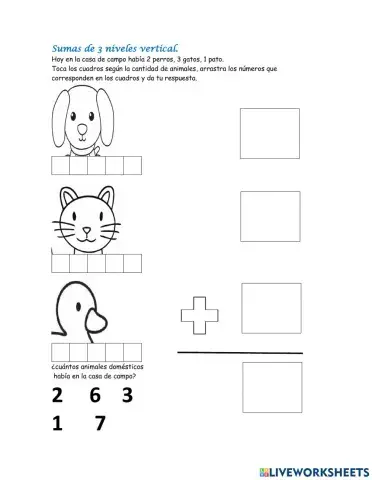 Sumas de 3 niveles en forma vertical.