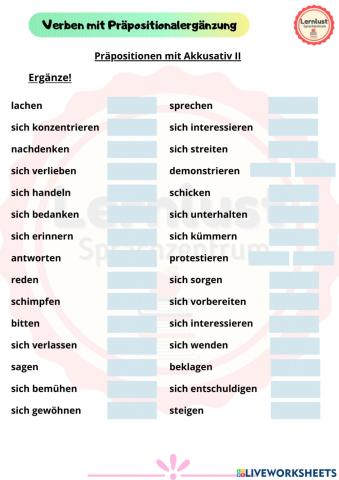 Verben mit Präpositionen - B1 - Akkusativ II