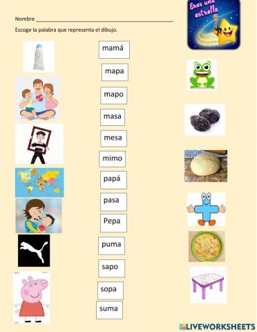 Palabras con lo sonidos M, P, S