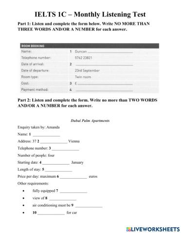Listening IELTS1C-215 August Test