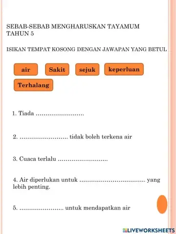 Sebab sebab mengharuskan tayamum