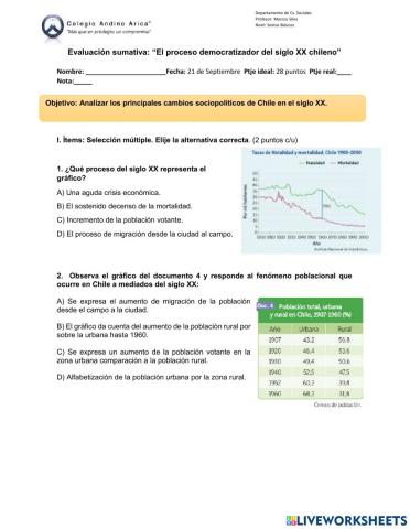 Evaluación sumativa Siglo XX chileno