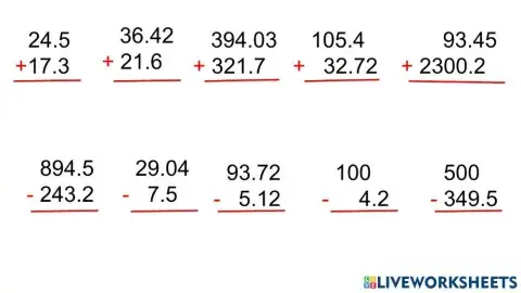 Sumas y restas con punto decimal