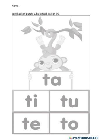 Latihan suku kata ta, te, ti, to, tu, te