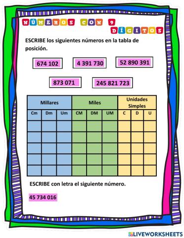 Valor posicional con 9 dígitos