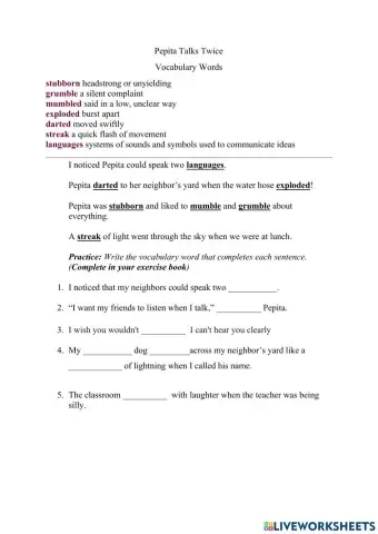 Pepita Talks Twice Vocabulary