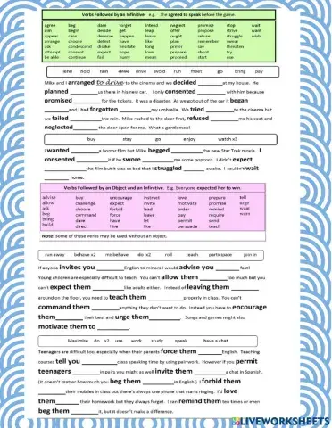 Verb patterns: To Infinitive
