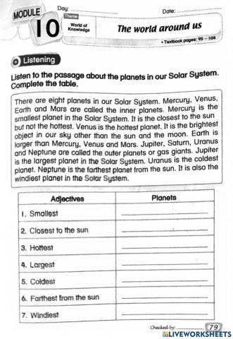 Get Smart Plus 3(workbook): page 98 solar system