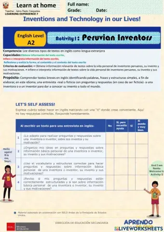 EDA 7:Inventions and Technology  in our lives. Activity 1: Inventions and Technology in our Lives Week 28 A2 irc