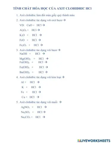 Tính chất hóa học của HCl- H2SO4