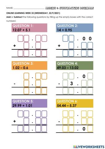 Mathematics - adding & subtracting decimals