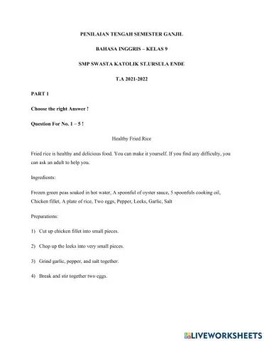 PTS Bahasa Inggris kelas 9