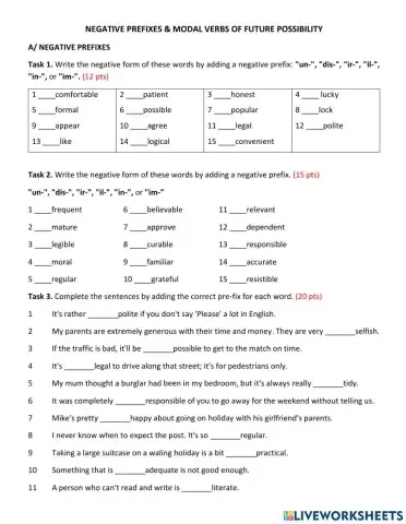 Negative prefixes - Modal verbs of future possibility