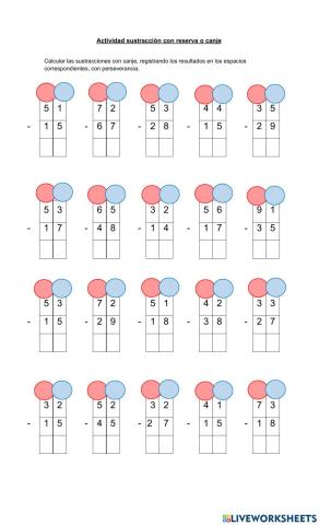 Ejercicios de restas con canje simbólico