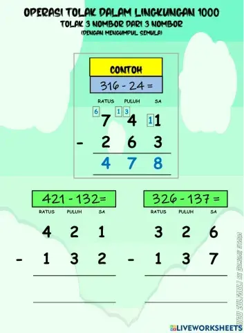 Operasi tolak lingkungan 1000 DENGAN MENGUMPUL SEMULA